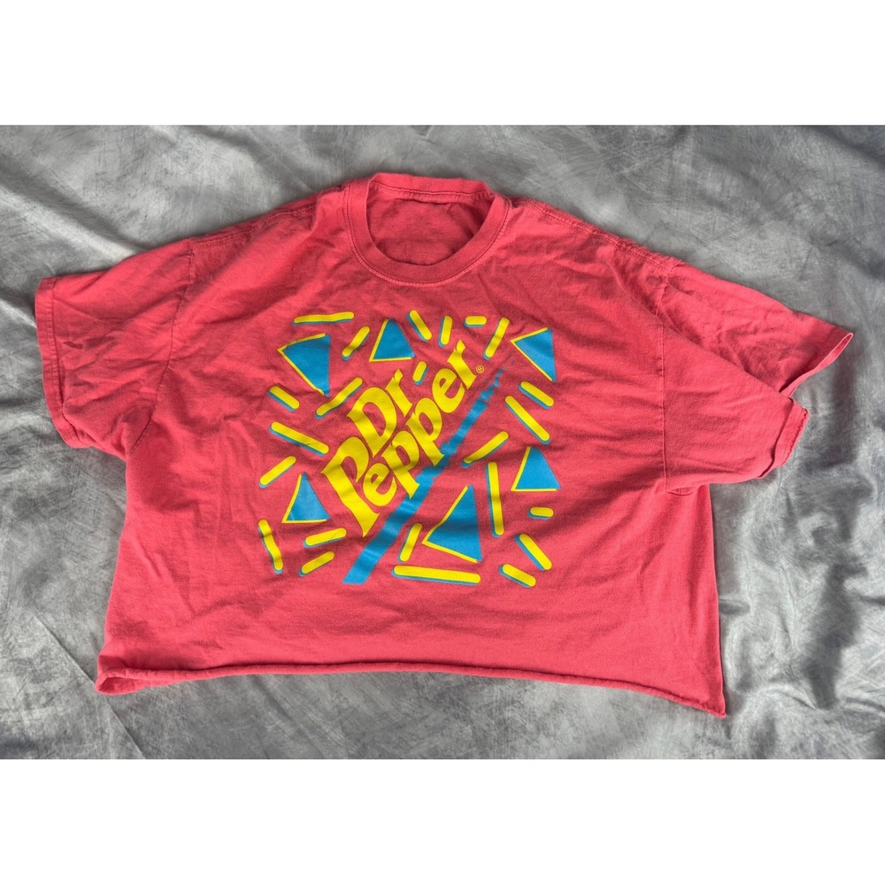 Vintage Dr Pepper Crop Top Shirt Pink 80s Graphic Tee Retro Soda Promo Mens XL